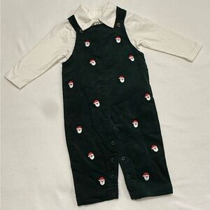 Infant Boys 18M Festive Santa Embroidered Overalls With Collared Shirt Set - NWT